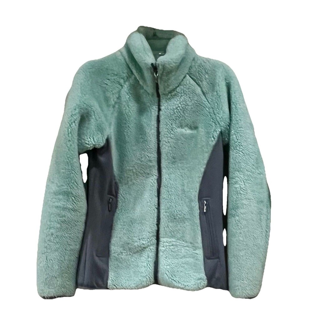 COLUMBIA Jacket Womens XS Green Gray Sherpa Fleece Long Sleeve Full Zip